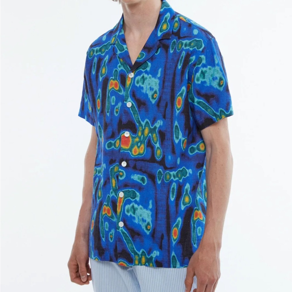SCHNAYDERMANS Notch Heat Map Print Camp Collar Shirt Men’s M/15.5 Linen/Viscose
